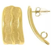 24x12mm 304L Stainless Steel Textured Rectangle Stud Earrings - Gold x2