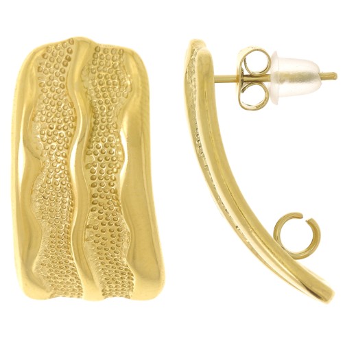 24x12mm 304L Stainless Steel Textured Rectangle Stud Earrings - Gold x2