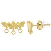 8x14mm 304L stainless steel Flower earstuds 3 rows - Gold x2