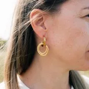 23mm 304L Stainless Steel Open hoop earrings 2 wires - with open ring - Gold x2