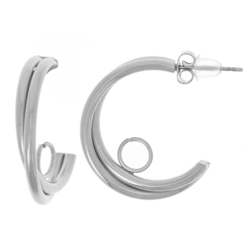23mm 304L Stainless Steel Open hoop earrings 2 wires - with open ring x2