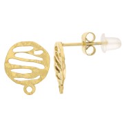 10 mm Round Hammered Earstuds with Graphic Pattern, 304 Stainless Steel, Gold-Plated (Set of 2)