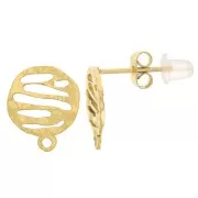 10 mm Round Hammered Earstuds with Graphic Pattern, 304 Stainless Steel, Gold-Plated (Set of 2)
