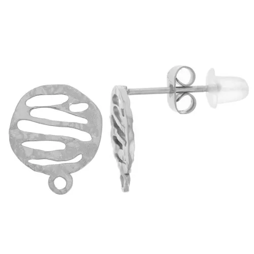 10mm 316L stainless steel Round hammered graphic design earstuds x2