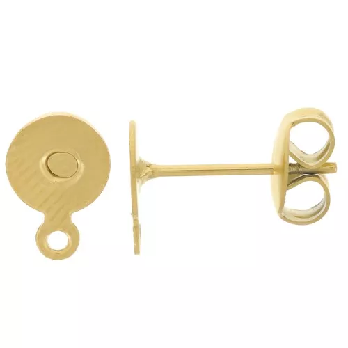 6mm 304L Stainless steel disk earstuds with closed ring - Gold Tone x20