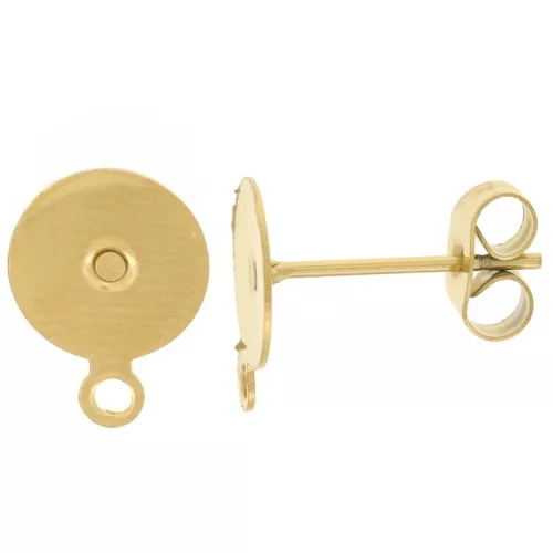 8mm 304L Stainless steel disk earstuds with closed ring - Gold Tone x20