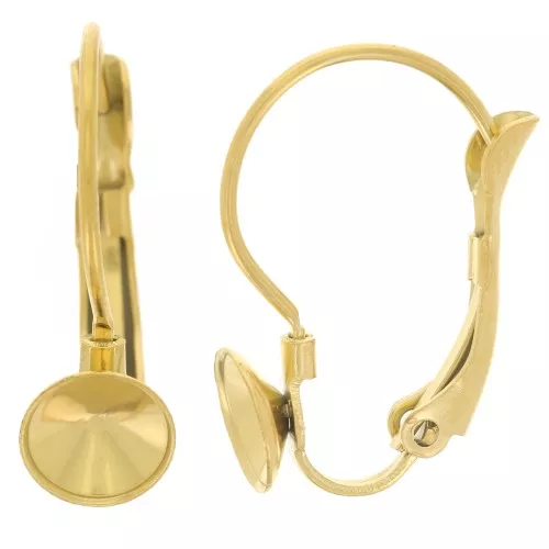 Earrings Dormeuses - cabochon Rivoli 1122 6 mm Stainless steel 303L Gold x2