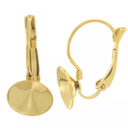 Earrings Dormeuses - cabochon Rivoli 1122 10 mm Stainless steel 303L Gold x2