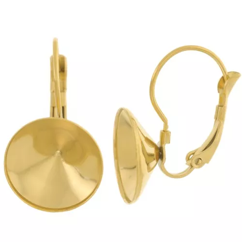 Earrings Dormeuses - cabochon Rivoli 1122 14 mm Stainless steel 303L Gold x2