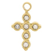 11x6mm 304L stainless steel Cross charm with zirconium oxides - Gold x1