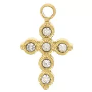 11x6mm 304L stainless steel Cross charm with zirconium oxides - Gold x1