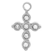11x6mm 304L stainless steel Cross charm with zirconium oxides x1
