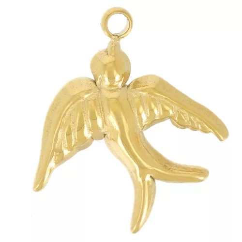 14x12mm 304L Stainless Steel Swallow Charm - Gold x1