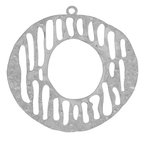 30mm stainless steel 316L hammered graphic irregular Pendants x2