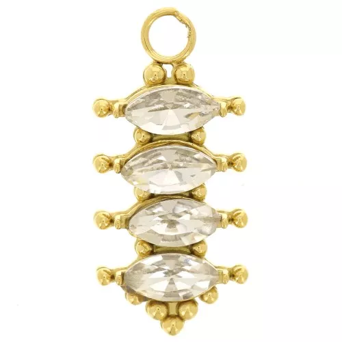 17x8mm Stainless steel 304L Pendant bar with zirconium oxides - Gold - Crystal x1