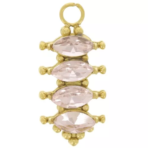 17x8mm Stainless steel 304L Pendant bar with zirconium oxides - Gold - Pink x1
