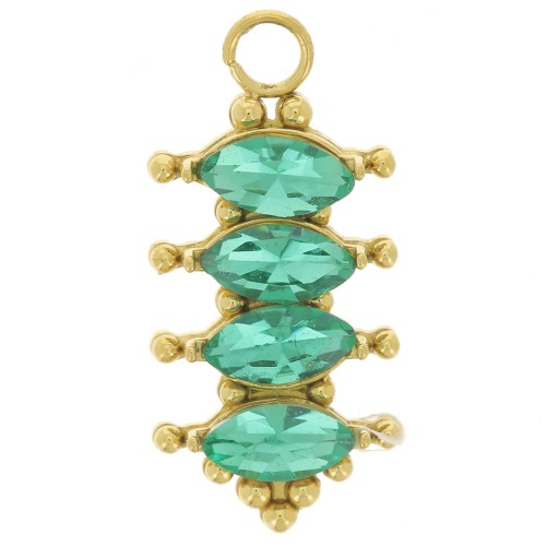 17x8mm Stainless steel 304L Pendant bar with zirconium oxides - Gold - Emerald x1