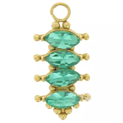 17x8mm Stainless steel 304L Pendant bar with zirconium oxides - Gold - Emerald x1