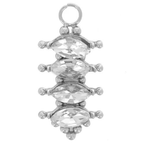 17x8mm 304L stainless steel Pendant bar with zirconium oxides - Crystal x1