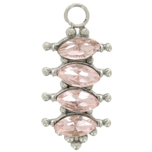 17x8mm 304L stainless steel Pendant bar with zirconium oxides - Pink x1