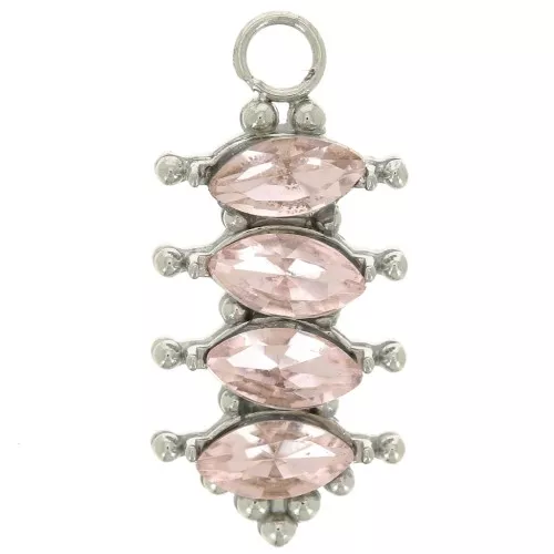 17x8mm 304L stainless steel Pendant bar with zirconium oxides - Pink x1