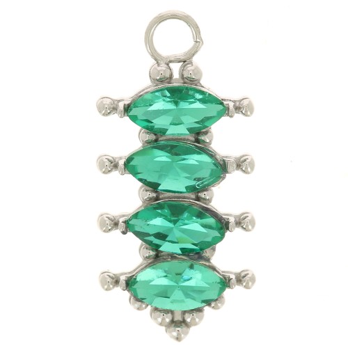17x8mm 304L stainless steel Pendant bar with zirconium oxides - Emerald x1