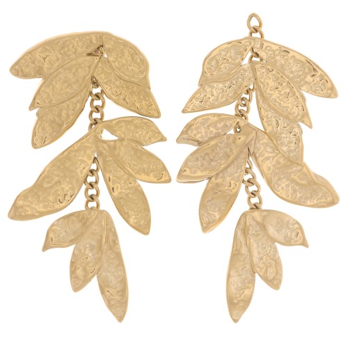 43x23mm 304L stainless steel Hammered leaf pendants with chain - Gold x2