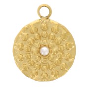 8mm 304L St. Steel round charm with imitation mother-of-pearl cabochon - Gold x1