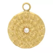 8mm 304L St. Steel round charm with imitation mother-of-pearl cabochon - Gold x1
