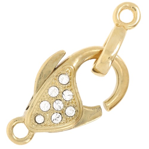 20mm Lobster clasp and tag with zirconium oxide - Gold Tone - Crystal x1
