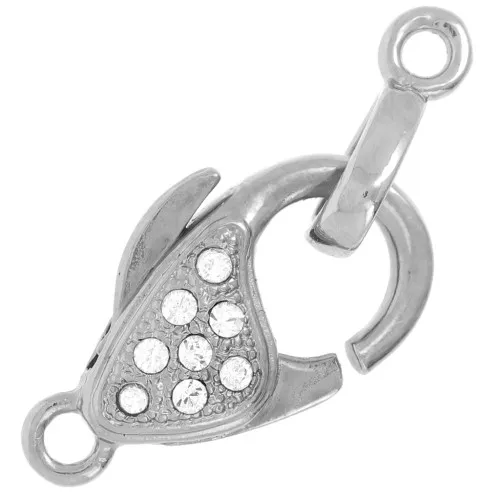 20mm Lobster clasp and tag with zirconium oxide - Rhodium tone - Crystal x1