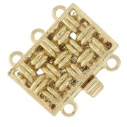 14x9mm 3-row rectangle clip clasp - weaving motif - Gold Tone x1