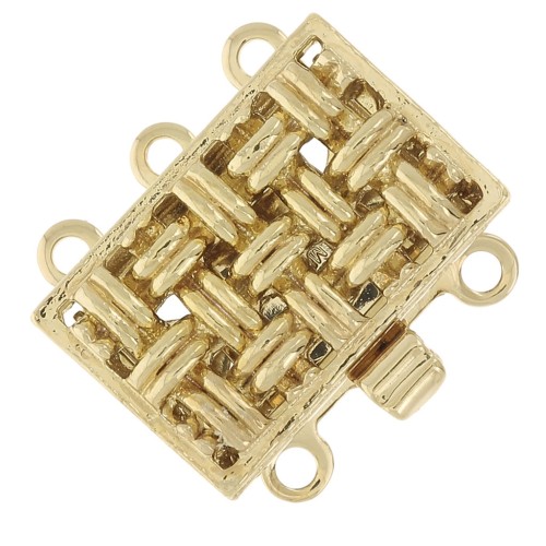 14x9mm 3-row rectangle clip clasp - weaving motif - Gold Tone x1