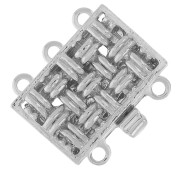 14x9mm 3-row rectangle clip clasp - weaving motif - Rhodium Tone x1|raw }}