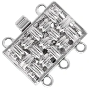 3-row rectangle clip clasp 14x9 mm - braiding pattern - White Bronze x1
