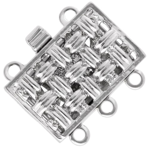 3-row rectangle clip clasp 14x9 mm - braiding pattern - White Bronze x1