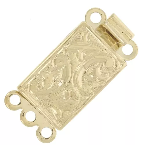13x9mm 3-row rectangle clip clasp - arabesque pattern - Gold Tone x1