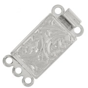 13x9mm 3-row rectangle clip clasp - arabesque pattern - Rhodium Tone x1|raw }}