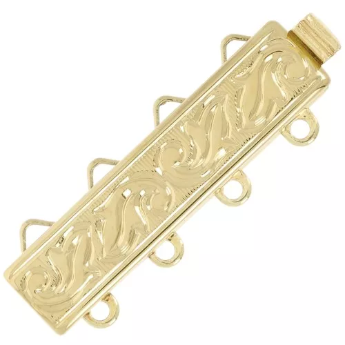 25x9mm Rectangle clasp 4 rows to clip - arabesque pattern - Gold Tone x1