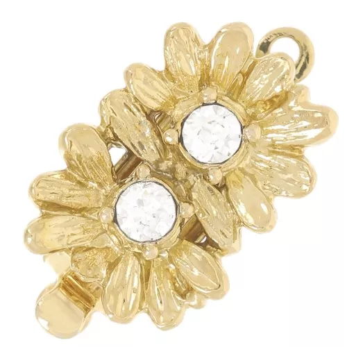 14x10mm Flower rectangle clip clasp with zirconium oxides - Gold Tone x1