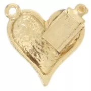 17x16.5mm Textured heart clip clasp - Gold Tone x1
