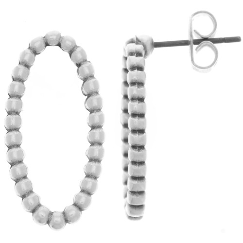 22x11mm Oval earrings with small balls - Antique silver plating x2