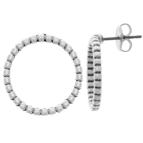 19mm Circle earrings with small balls - Antique silver plating x2
