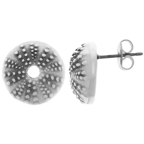 15mm sea urchin earrings - Antique sterling silver plating x2