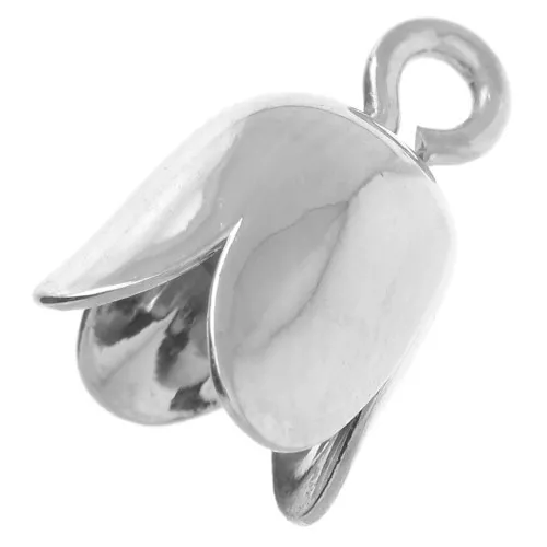 6mm End caps with loop - silver tone x10