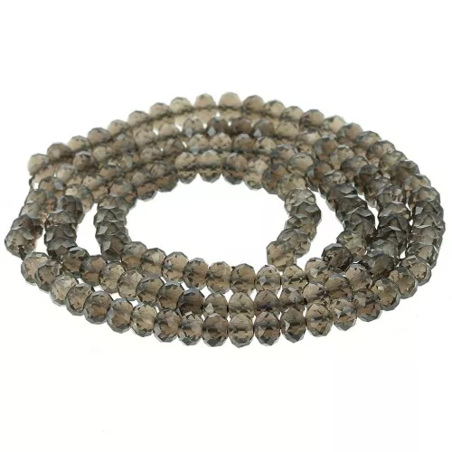 Flat facetted round 4x3 mm Smoky Quartz x 35 cm