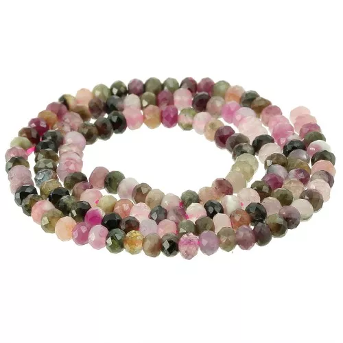 Flat facetted round 4x3 mm Mix Tourmaline x 35 cm