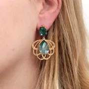 14x10mm PureCrystal 4120 Cabochon - Crystal Pine Green Ignite x1