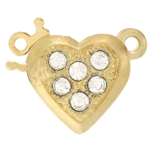 11x12mm Heart clip clasp with zirconium oxides - Gold Tone x1