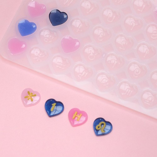 Silicone mold for heart charm with resin initial - Transparent x1
